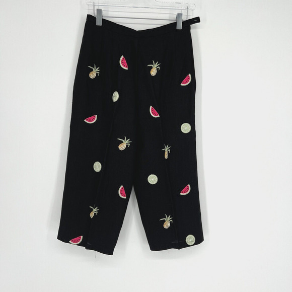Talbots Pants - Talbots Irish Linen Pants Womens‎ 6P Embroidered Fruit Summer Black Watermelon